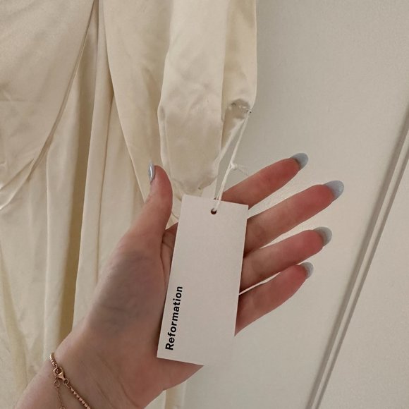 Reformation Veria Silk Maxi Dress Size 4 Ivory Wrap Halter Neckline Open Back - Picture 8 of 8